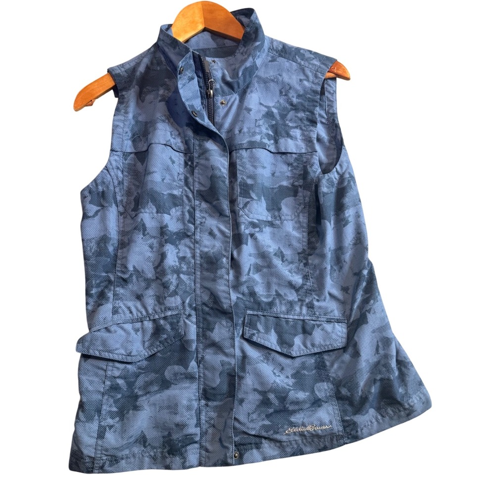 Eddie Bauer Vented Utility Hiking Vest Women's S Blue Camo Outdoor Gorpcore